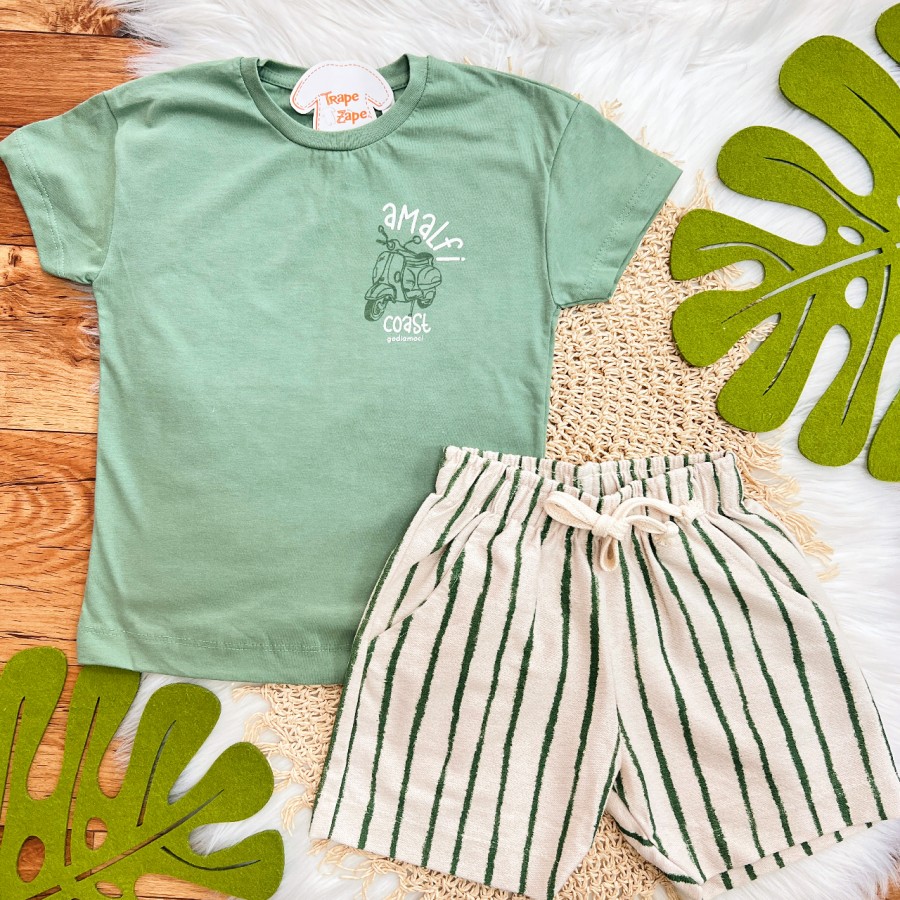 Conj. Camiseta Amalfi Coast e Bermuda Listrada - Verde